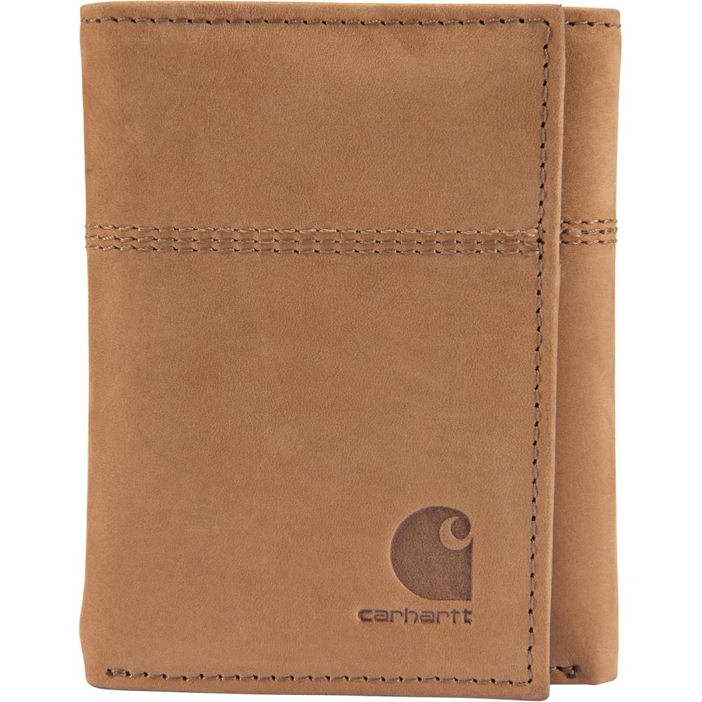 imageCarhartt Mens Casual Saddle Leather Wallets Available in Multiple Styles and ColorsCarhartt Brown Trifold