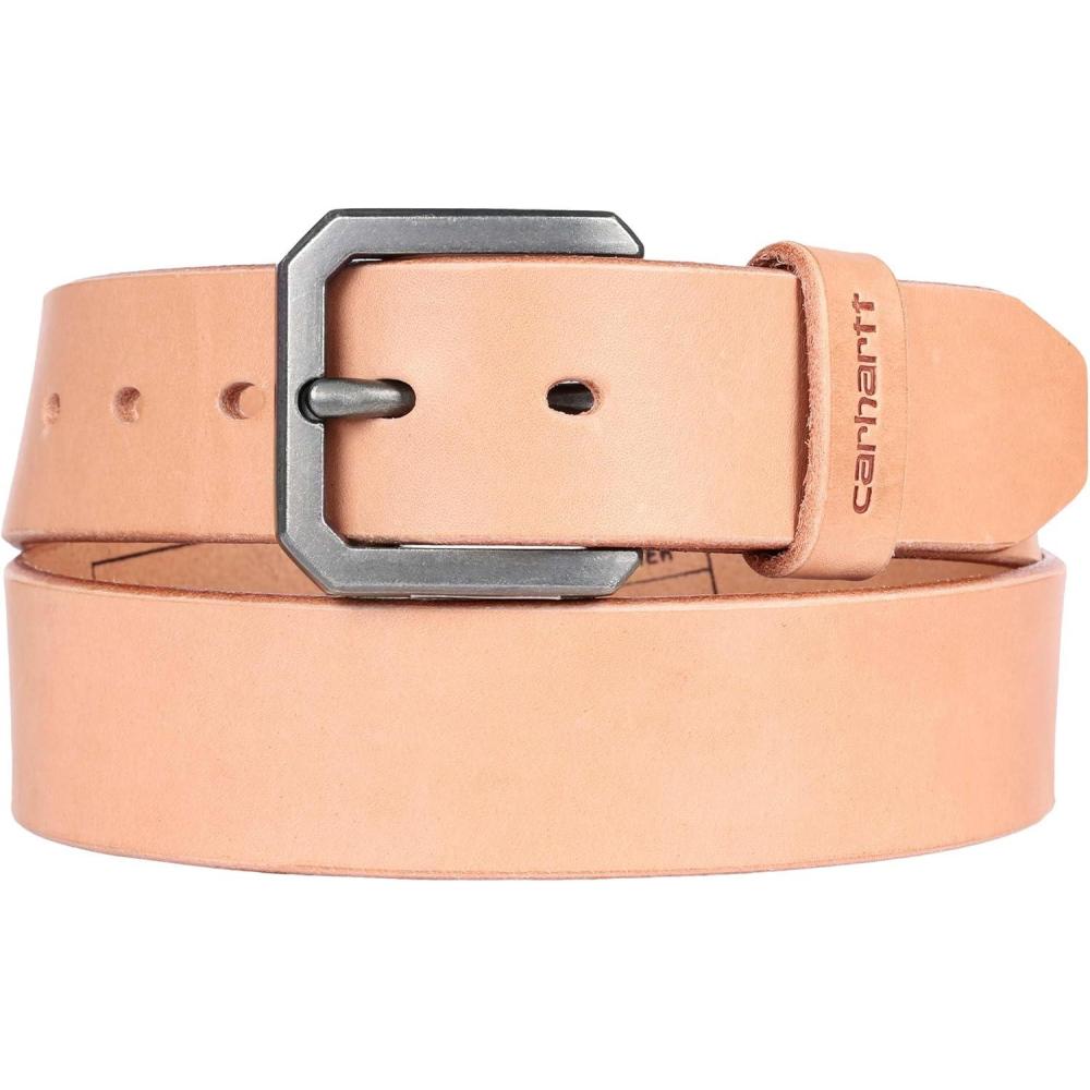 imageCarhartt Mens Durable Full Grain Saddle Leather Classic Belts WRugged Antique Nickle HardwareLt Natural