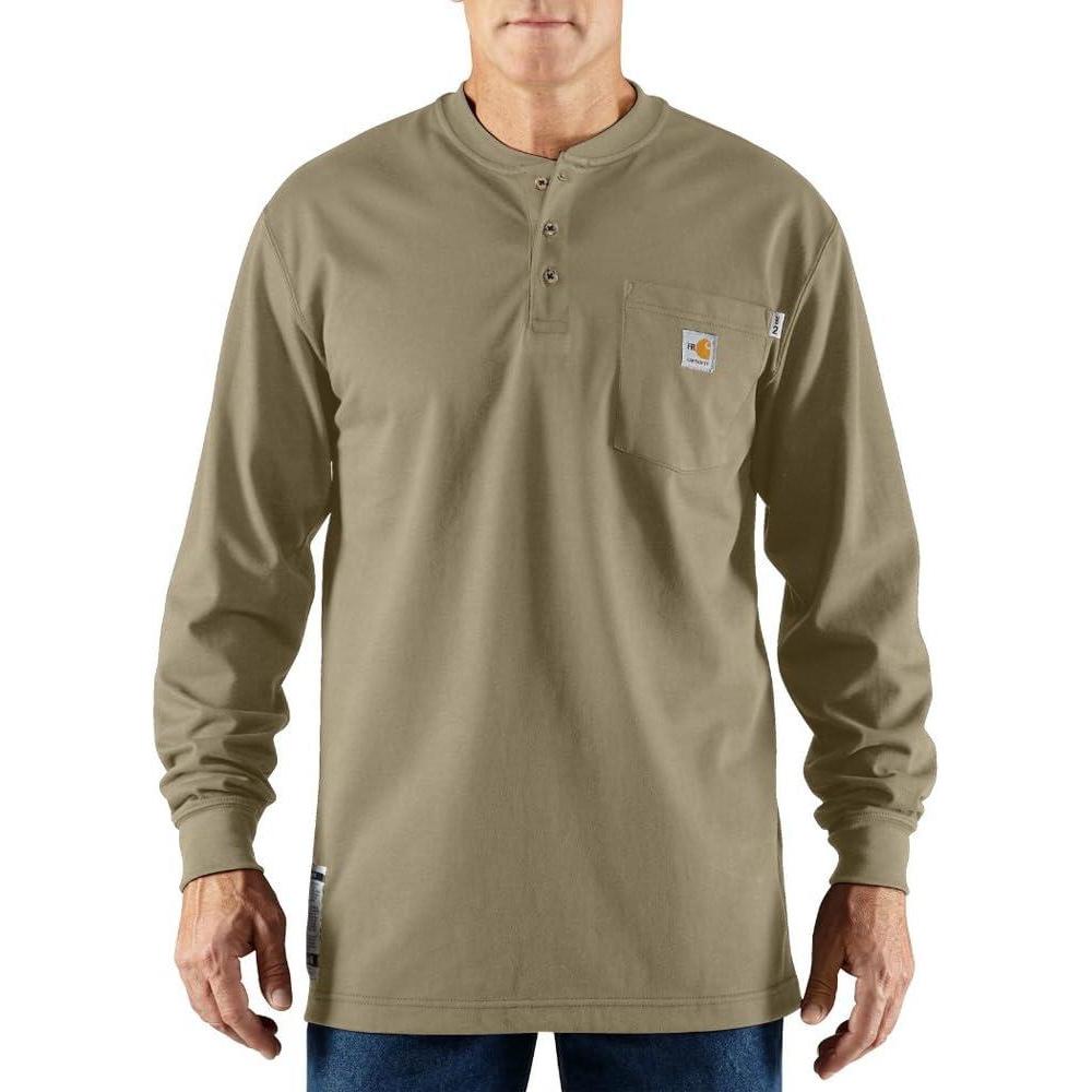 imageCarhartt Mens Flame Resistant Force Cotton Long Sleeve HenleyKhaki