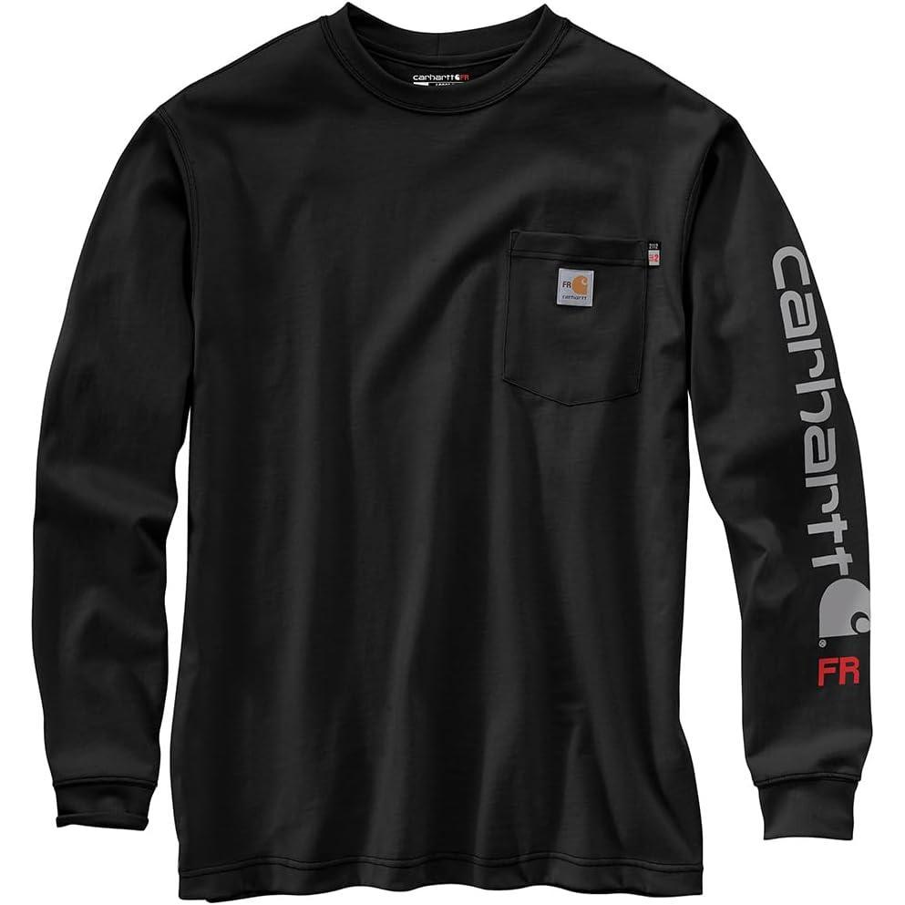 imageCarhartt Mens Flame Resistant Force Loose Fit Lightweight LongSleeve Logo Graphic TShirtBlack