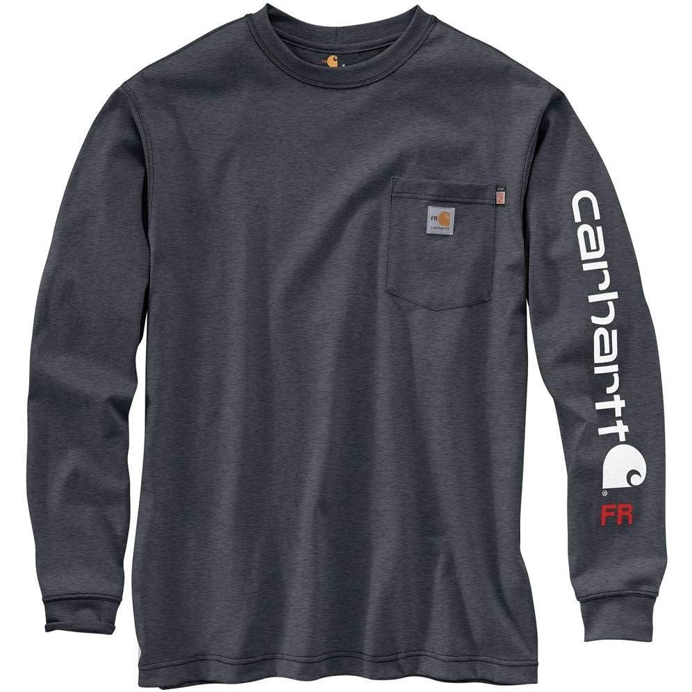 imageCarhartt Mens Flame Resistant Force Loose Fit Lightweight LongSleeve Logo Graphic TShirtGranite Heather