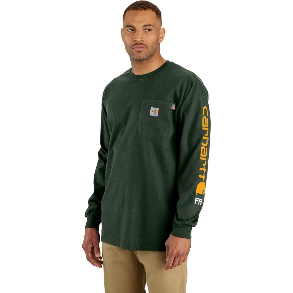 imageCarhartt Mens Flame Resistant Force Loose Fit Lightweight LongSleeve Logo Graphic TShirtMountain View