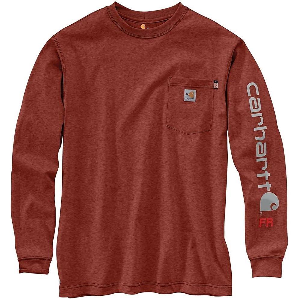 imageCarhartt Mens Flame Resistant Force Loose Fit Lightweight LongSleeve Logo Graphic TShirtRed Brown Heather