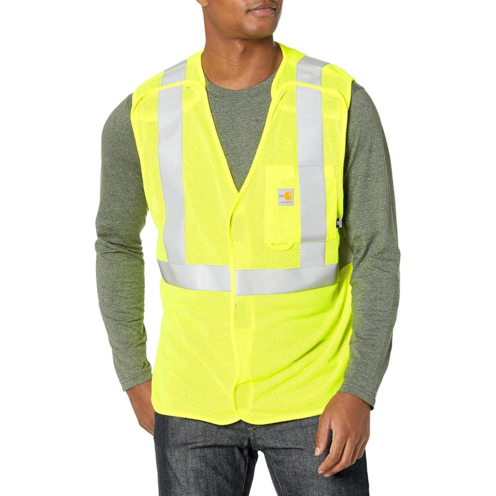 imageCarhartt Mens Flame Resistant HighVisibility Mesh Class 2 VestBrite Lime