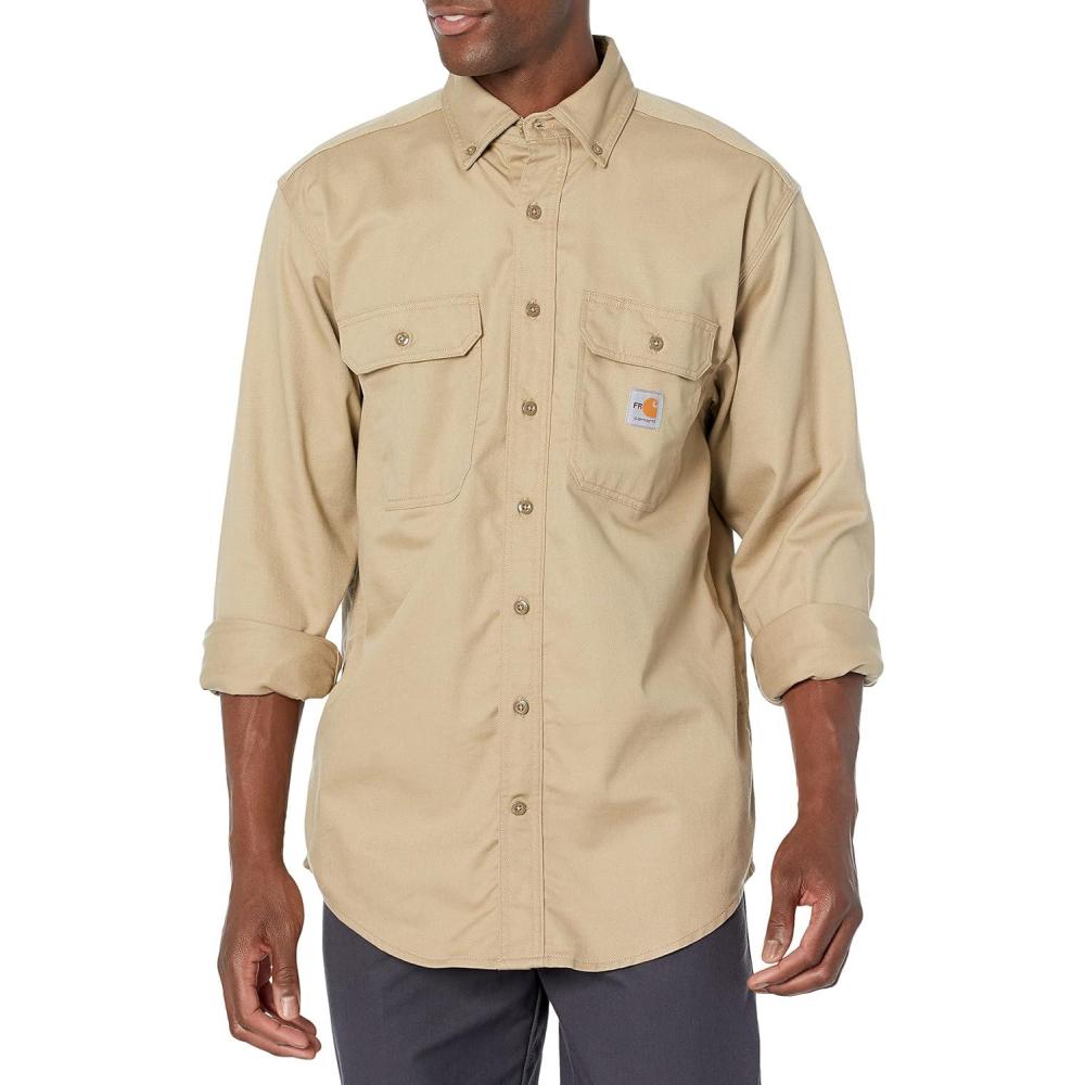 imageCarhartt Mens FlameResistant Classic Twill ShirtKhaki Closeout