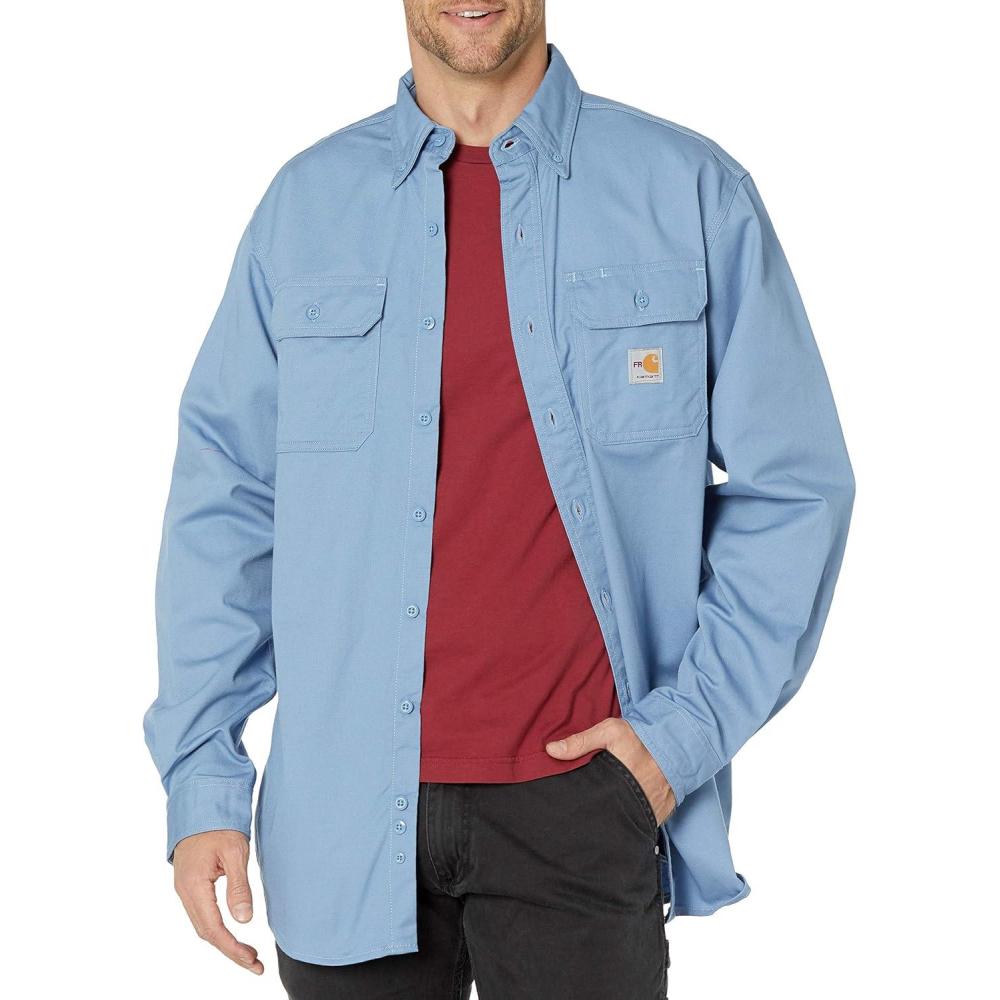 imageCarhartt Mens FlameResistant Classic Twill ShirtMedium Blue Closeout