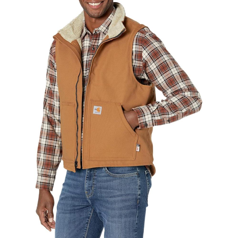 imageCarhartt Mens FlameResistant Duck Sherpa Lined VestCarhartt Brown