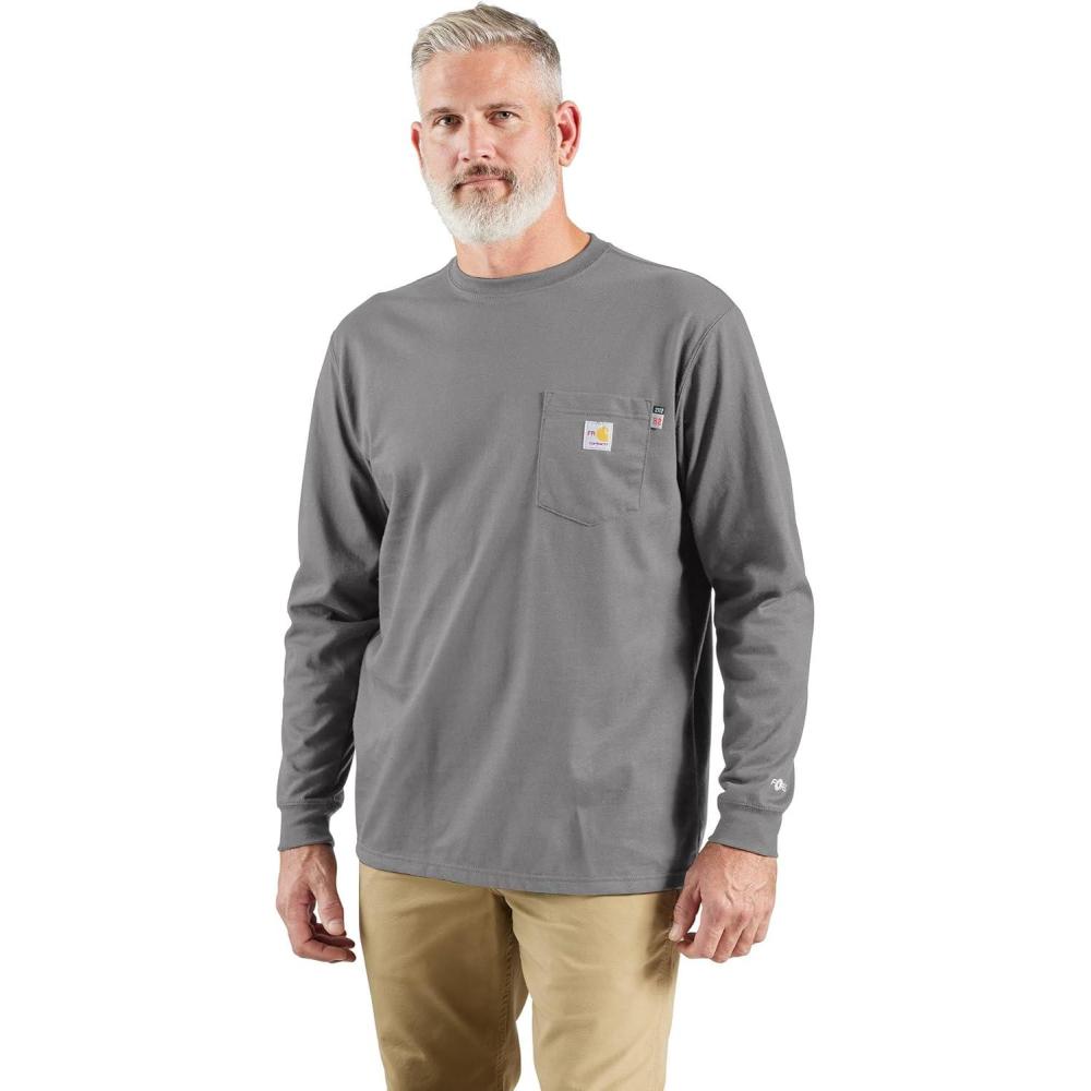 imageCarhartt Mens FlameResistant Force Cotton LongSleeve TShirtAsphalt
