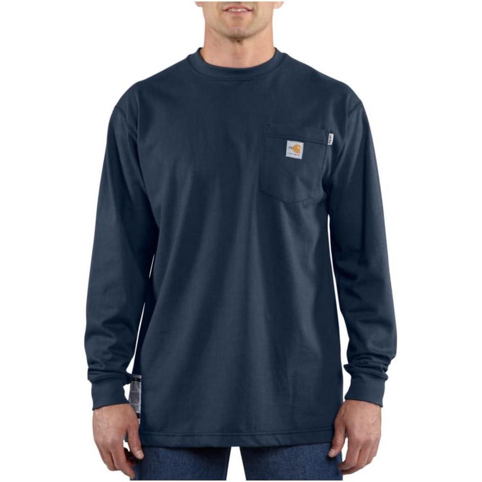 imageCarhartt Mens FlameResistant Force Cotton LongSleeve TShirtDark Navy