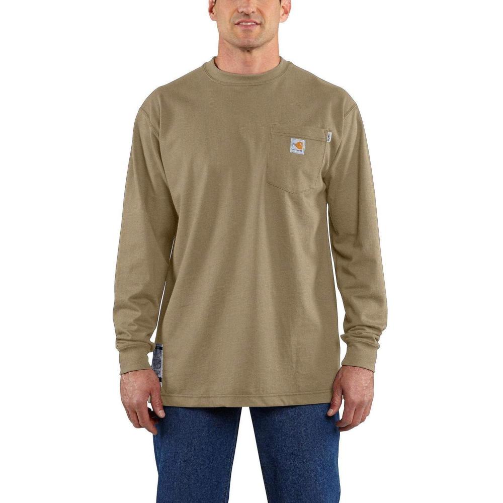 imageCarhartt Mens FlameResistant Force Cotton LongSleeve TShirtKhaki