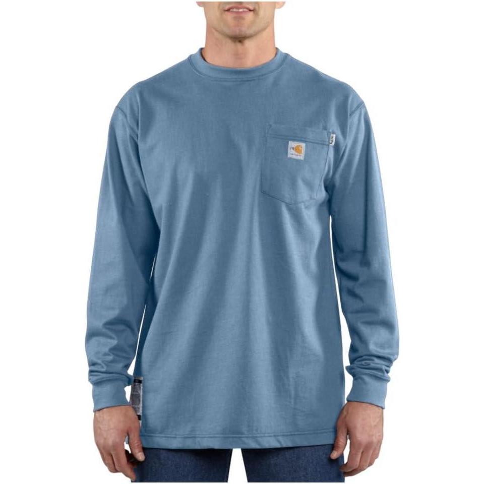 imageCarhartt Mens FlameResistant Force Cotton LongSleeve TShirtMedium Blue