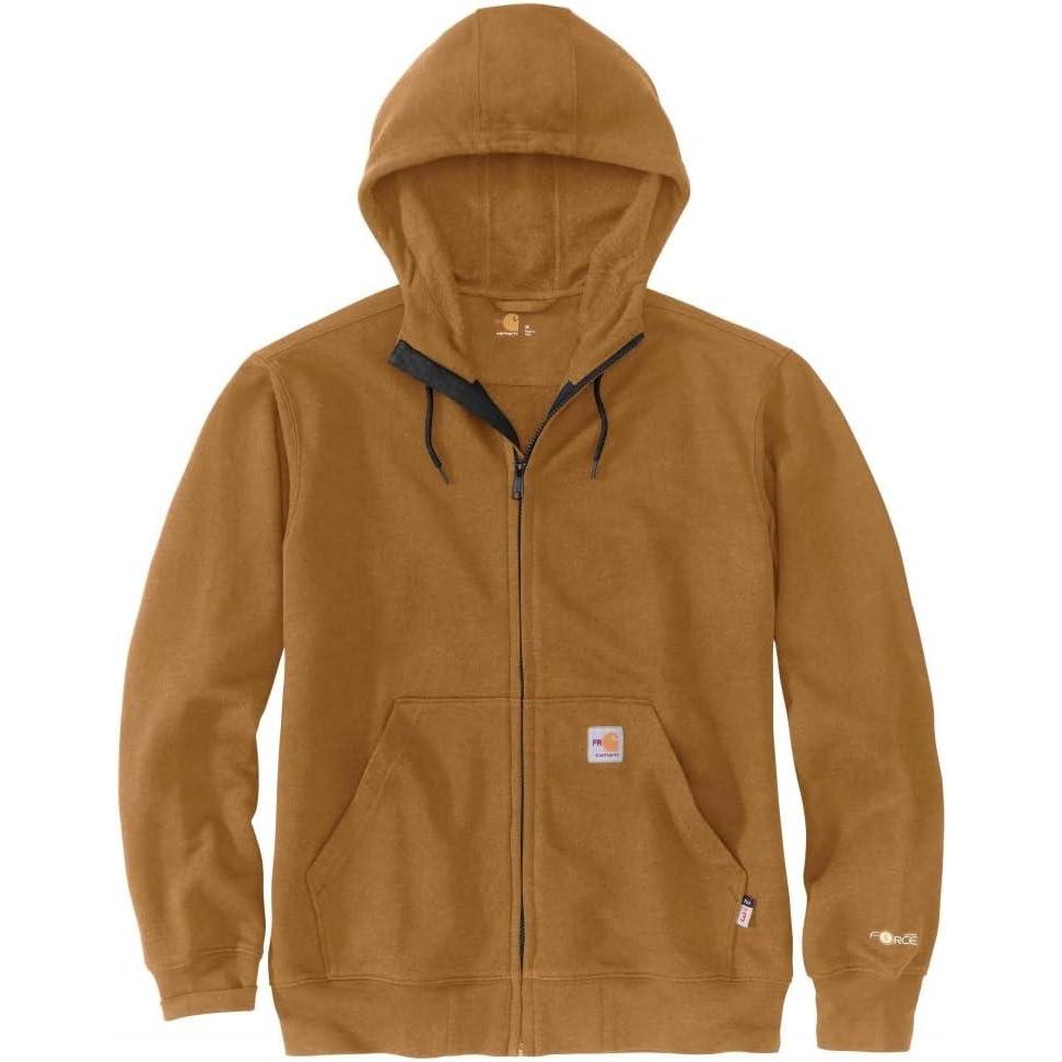 imageCarhartt Mens FlameResistant Force Loose Fit Midweight Hooded Zip Front SweatshirtCarhartt Brown