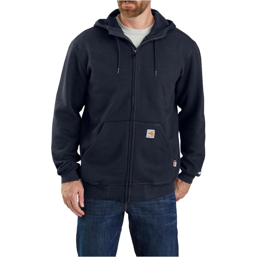 imageCarhartt Mens FlameResistant Force Loose Fit Midweight Hooded Zip Front SweatshirtNavy