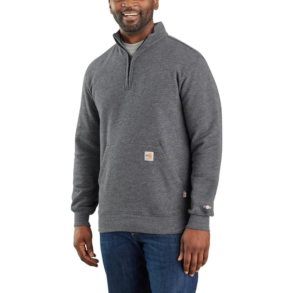 imageCarhartt Mens FlameResistant Force Loose Fit Midweight Mock Neck SweatshirtGranite Heather