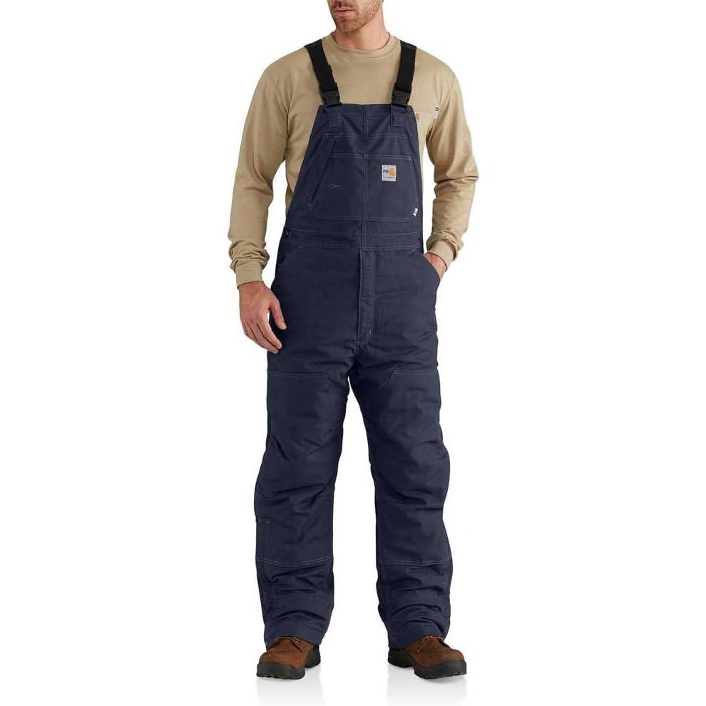 imageCarhartt Mens FlameResistant Quick Duck QuiltLined Bib OverallDark Navy