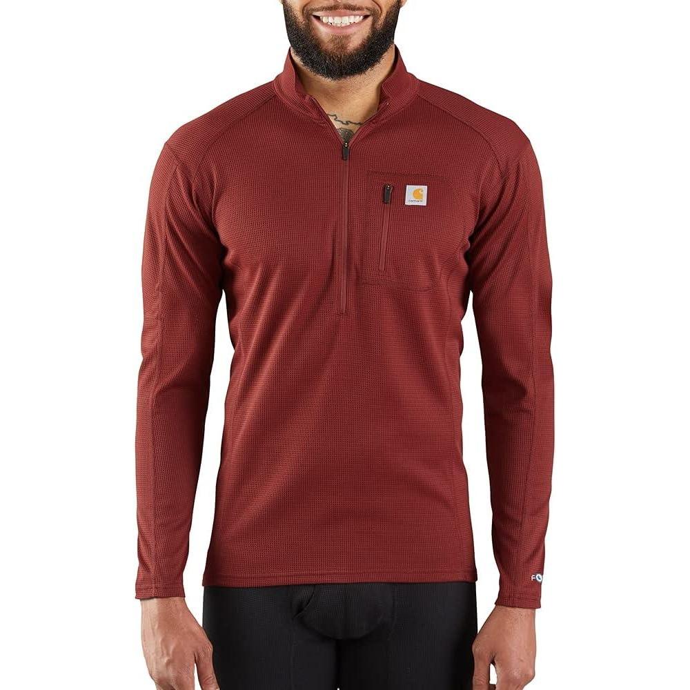 imageCarhartt Mens Force Heavyweight Heathered Knit Base Layer Crewneck Pocket TopFired Brick