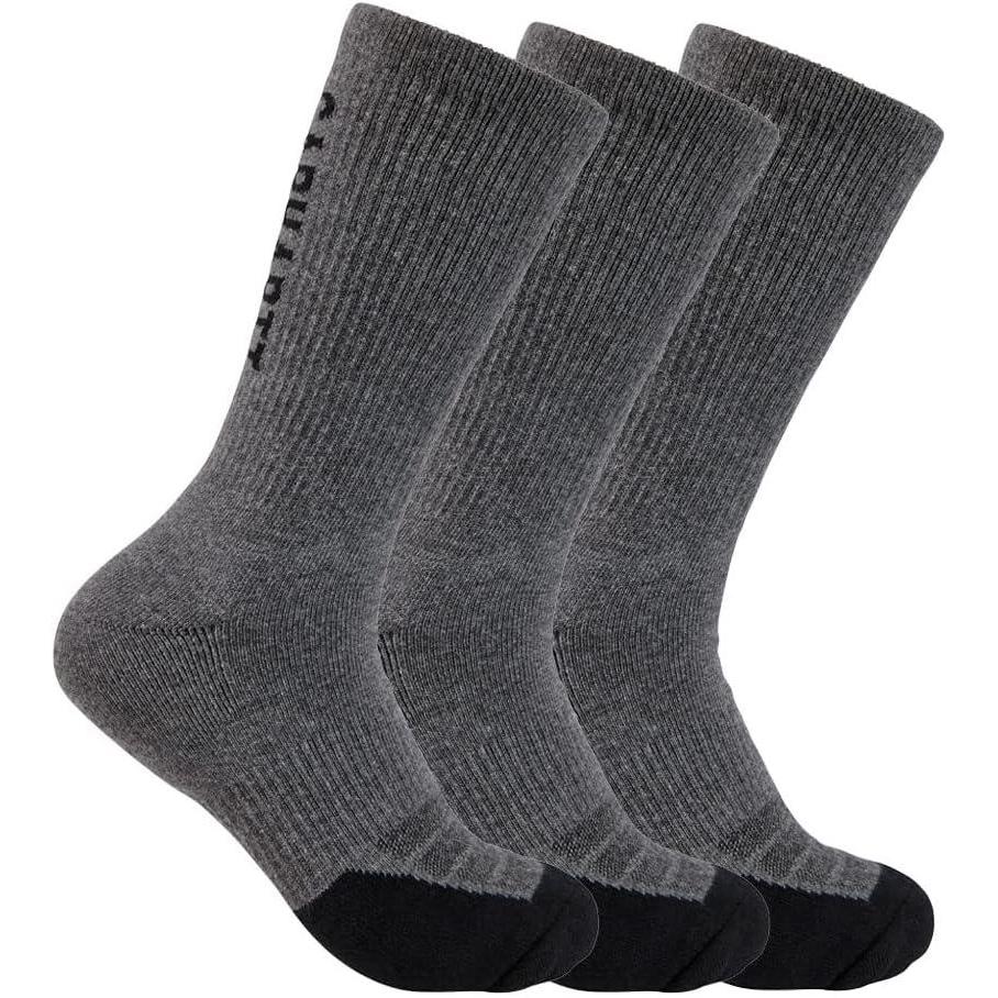 imageCarhartt Mens Force Midweight Logo Crew Sock 3 PackCarbon Heather
