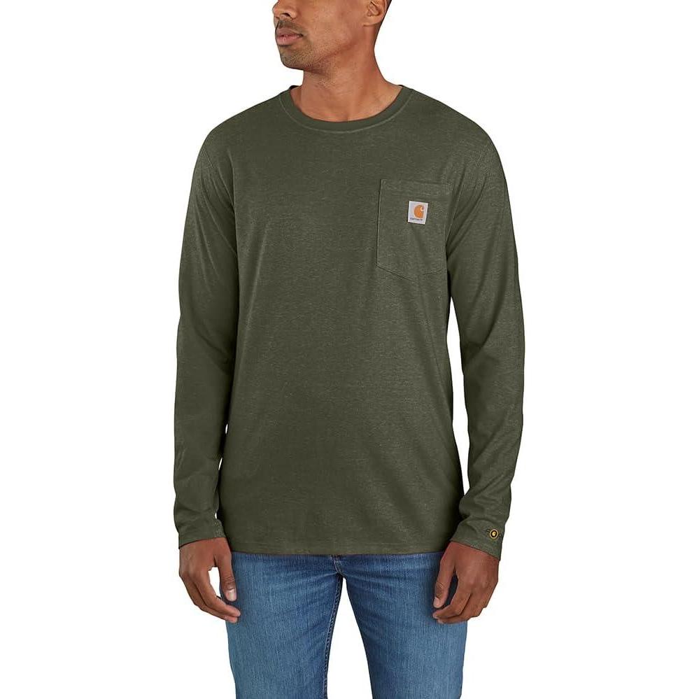 imageCarhartt Mens Force Relaxed Fit Midweight LongSleeve Pocket TShirtBasil Heather
