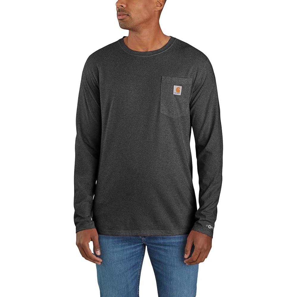 imageCarhartt Mens Force Relaxed Fit Midweight LongSleeve Pocket TShirtCarbon Heather