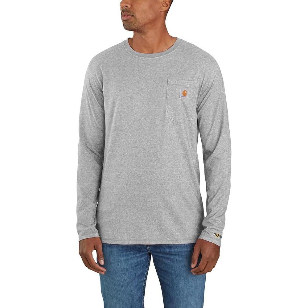 imageCarhartt Mens Force Relaxed Fit Midweight LongSleeve Pocket TShirtHeather Grey