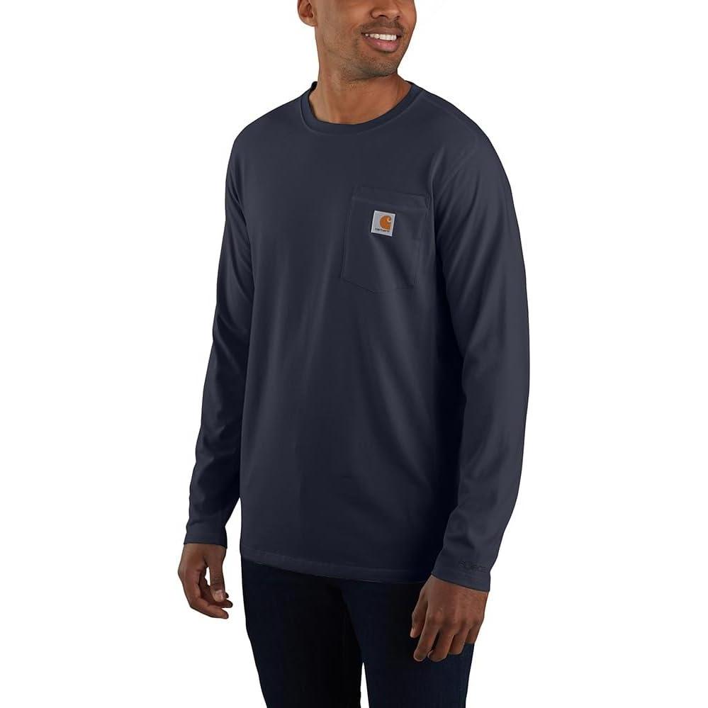 imageCarhartt Mens Force Relaxed Fit Midweight LongSleeve Pocket TShirtNavy