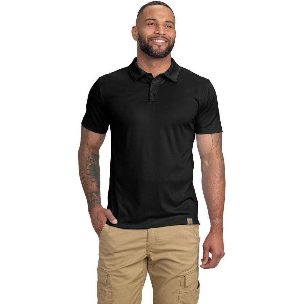 imageCarhartt Mens Force Sun Defender Lightweight ShortSleeve PoloBlack