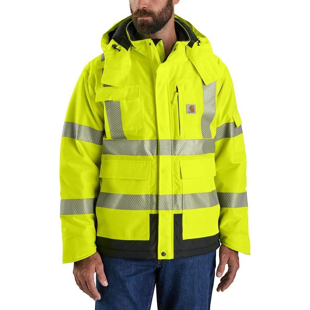 imageCarhartt Mens HighVisibility Waterproof Loose Fit Heavyweight Insulated Class 3 JacketBrite Lime