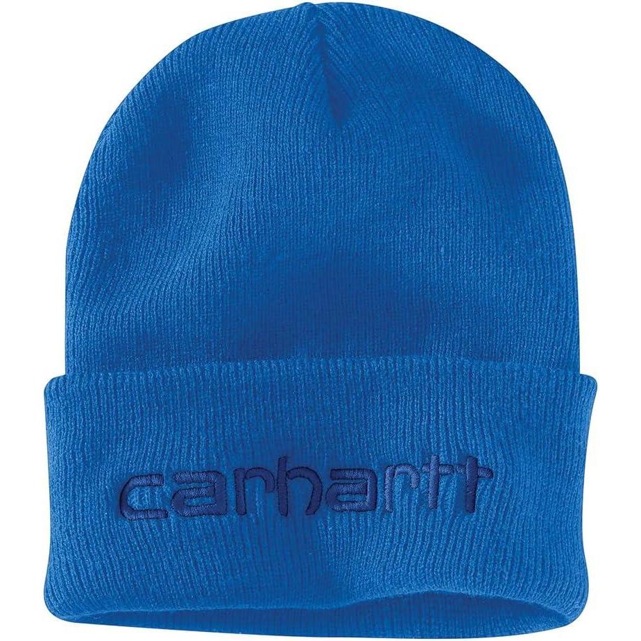 imageCarhartt Mens Knit Insulated Logo Graphic Cuffed BeanieBlue Glow