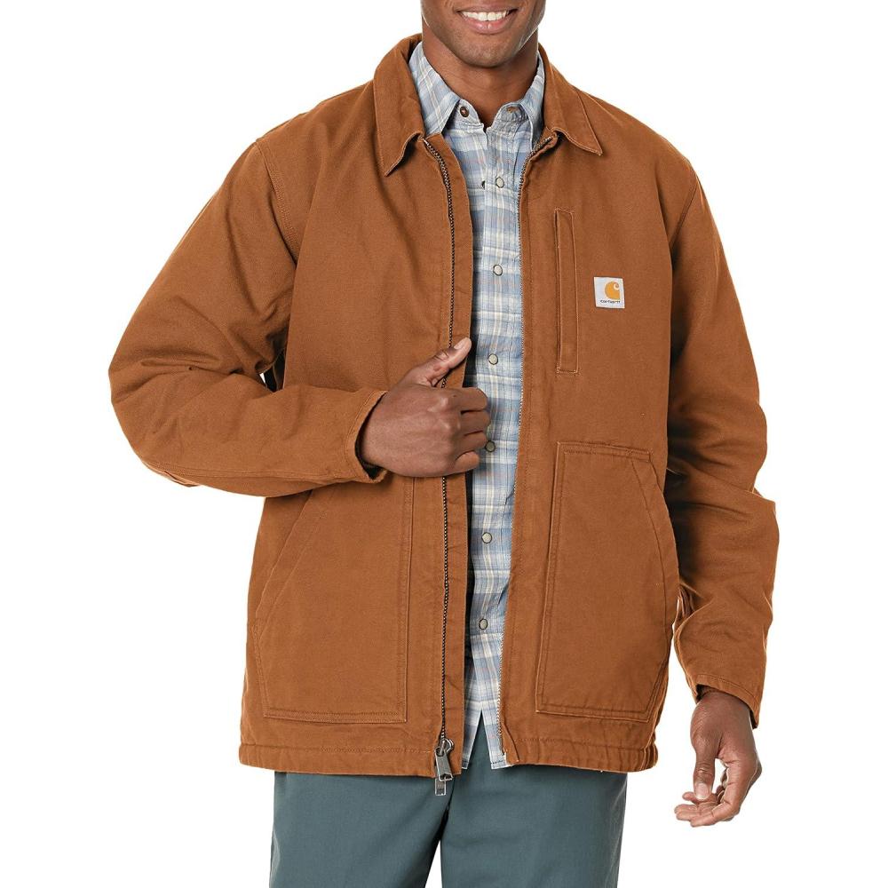 imageCarhartt Mens Loose Fit Washed Duck SherpaLined CoatCarhartt Brown