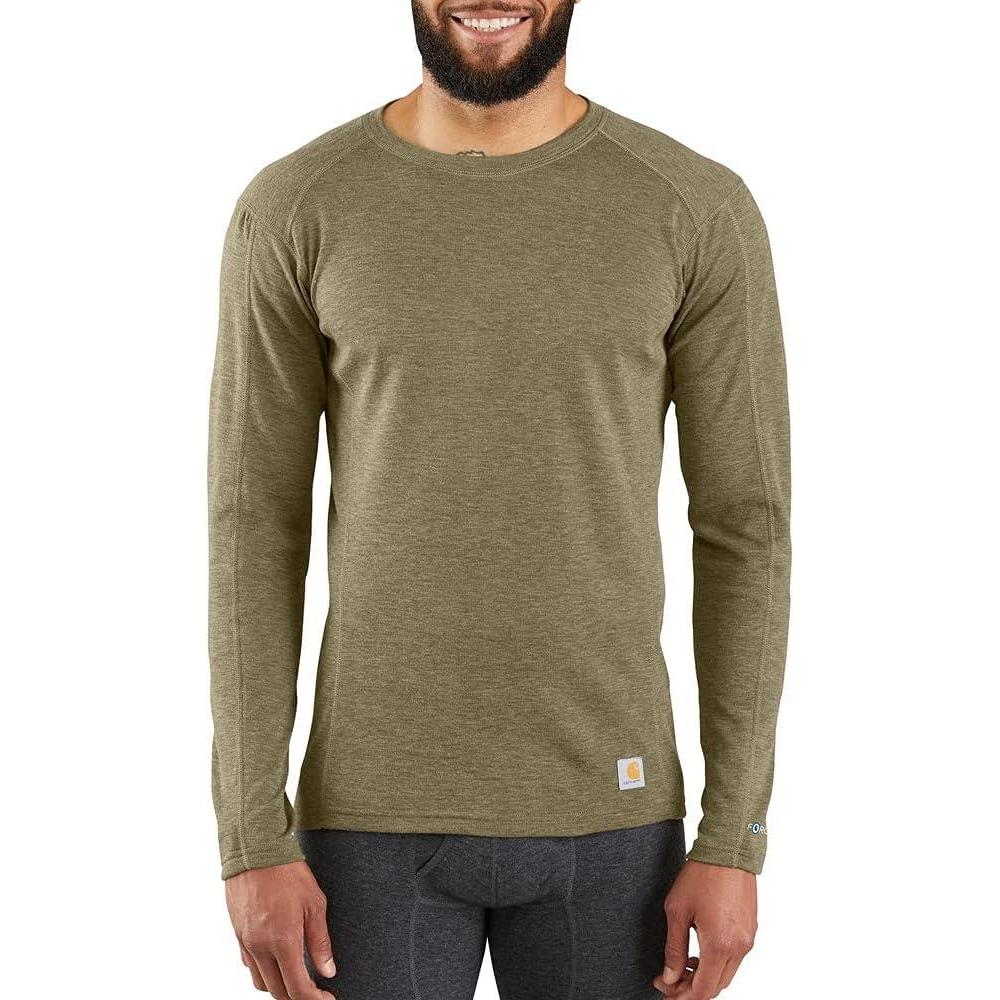imageCarhartt Mens MBL131 Base Force Midweight Base Layer PolyWool CrewDeep Burnt Olive