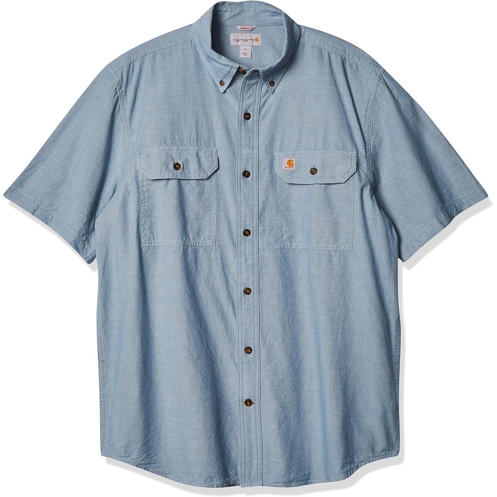 imageCarhartt Mens Original Fit Short Sleeve Big ampamp Tall Work Utility Button Down Shirt Blue Chambray 3XLarge US