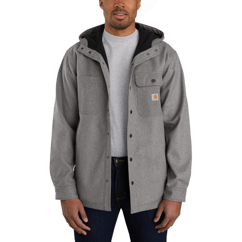 imageCarhartt Mens Rain Defender Relaxed Fit Heavyweight Hooded Shirt JacBlack Heather