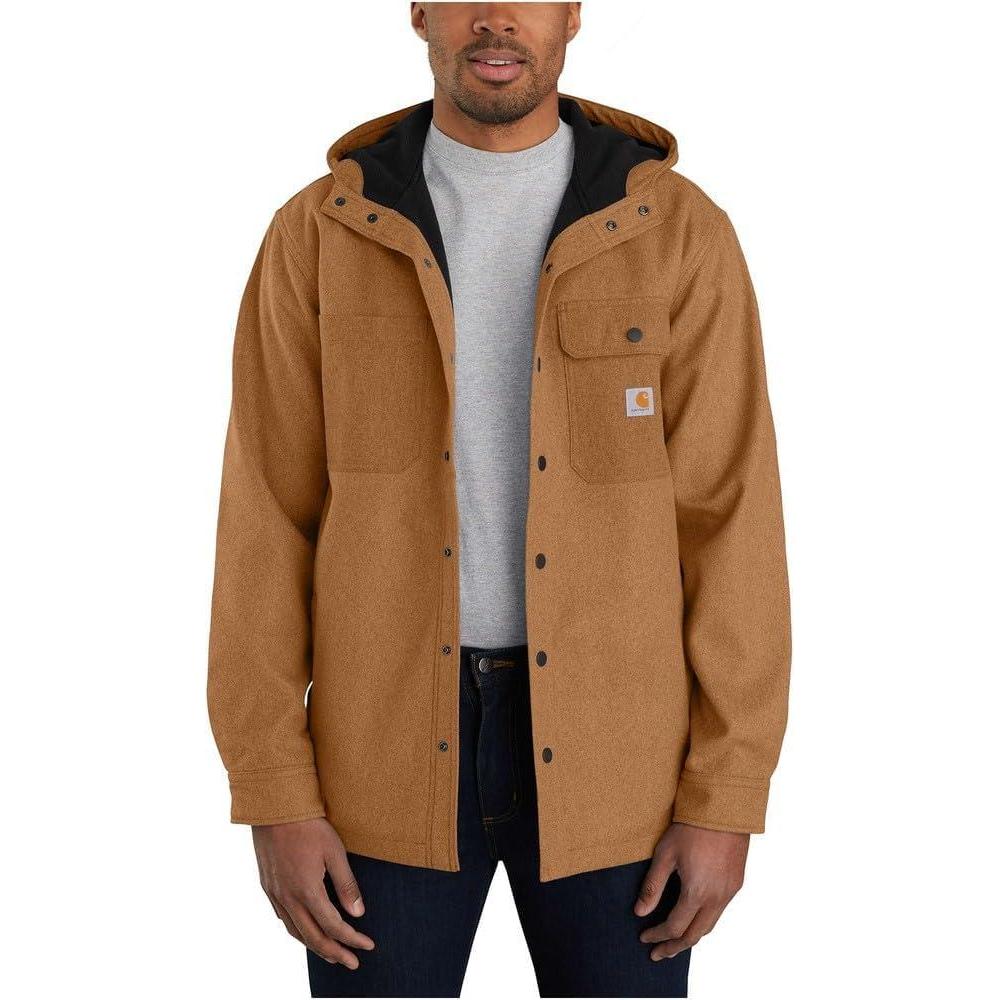 imageCarhartt Mens Rain Defender Relaxed Fit Heavyweight Hooded Shirt JacOiled Walnut Heather