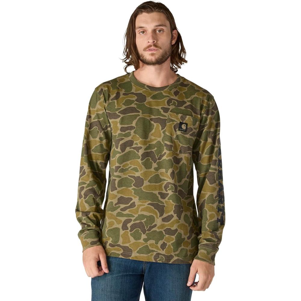 imageCarhartt Mens Relaxed Fit Heavyweight LongSleeve Pocket Camo Logo Graphic TShirtBurnt Olive Vintage Camo