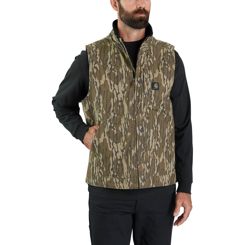 imageCarhartt Mens Rugged Flex Duck Loose Fit SherpaLined Camo MockNeck VestMossy Oak Bottomland Camo