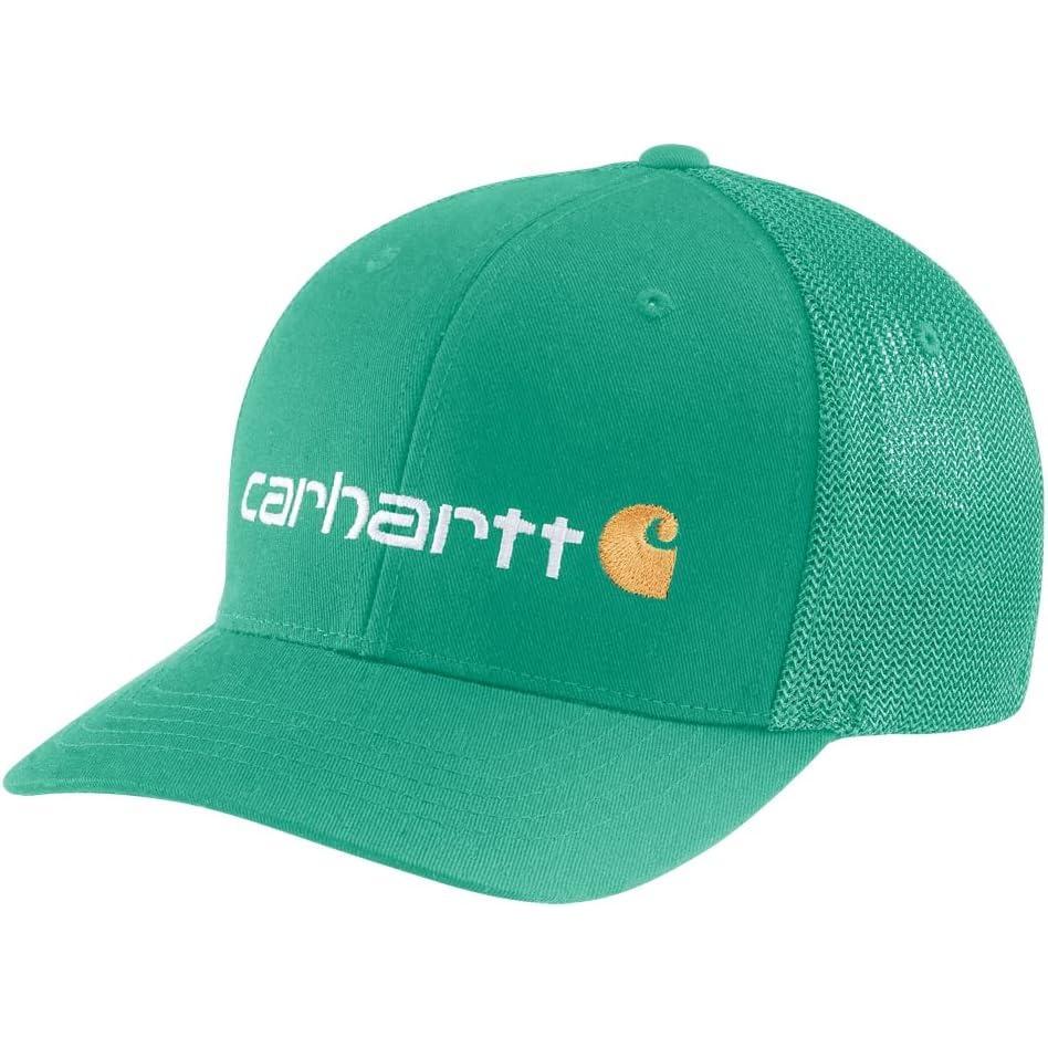 imageCarhartt Mens Rugged Flex Fitted Canvas MeshBack Logo Graphic CapSea Green