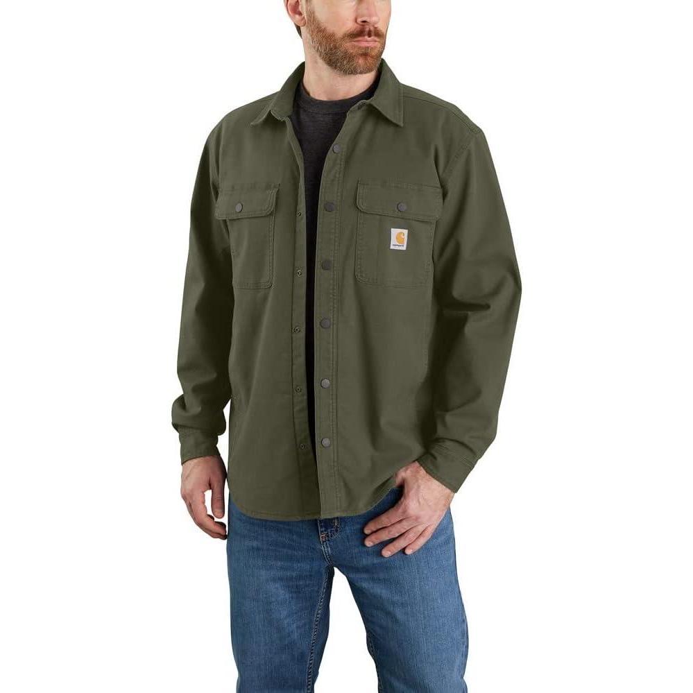 imageCarhartt Mens Rugged Flex Relaxed Fit Canvas FleeceLined Shirt JacBasil