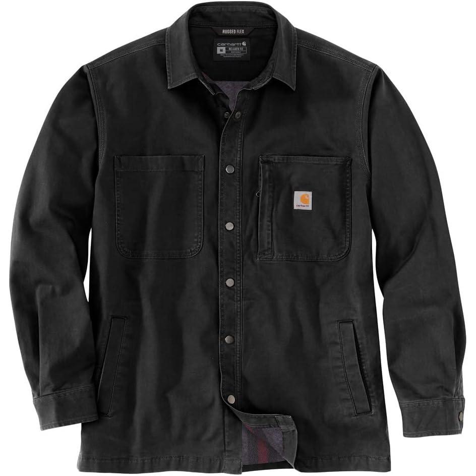 imageCarhartt Mens Rugged Flex Relaxed Fit Canvas FleeceLined Shirt JacBlack
