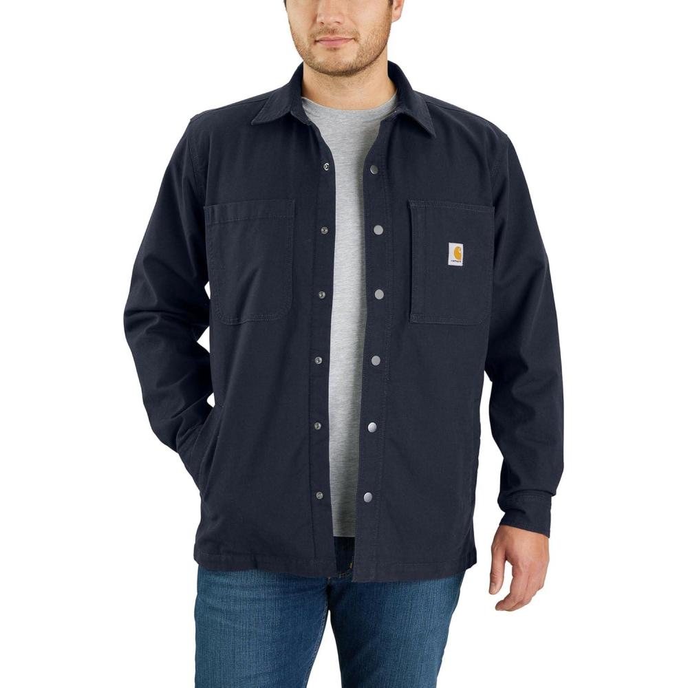 imageCarhartt Mens Rugged Flex Relaxed Fit Canvas FleeceLined Shirt JacNavy