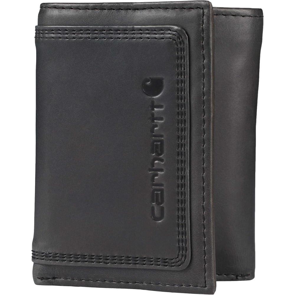 imageCarhartt Mens Rugged Leather Triple Stitch Wallets Available in Multiple StylesBlack Trifold