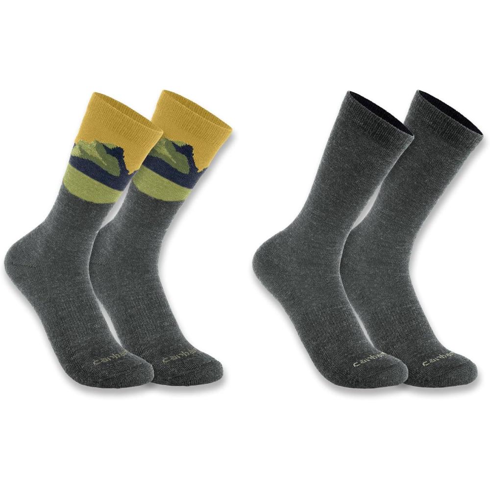 imageCarhartt Mens SC9592M Midweight SyntheticWool Blend Mountain Crew Sock 2PackAsst02 Khaki