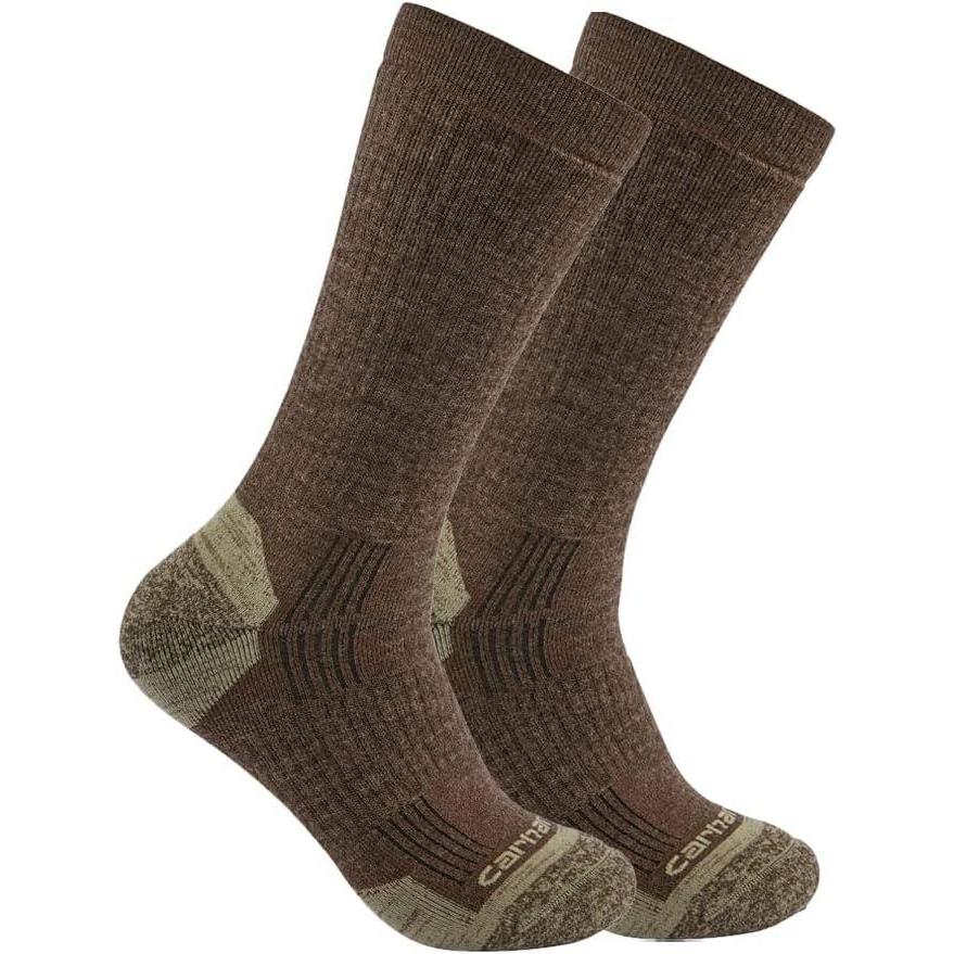 imageCarhartt Mens SC9902M Midweight SyntheticMerino Wool Blend Crew Sock 2PackDark Coffee