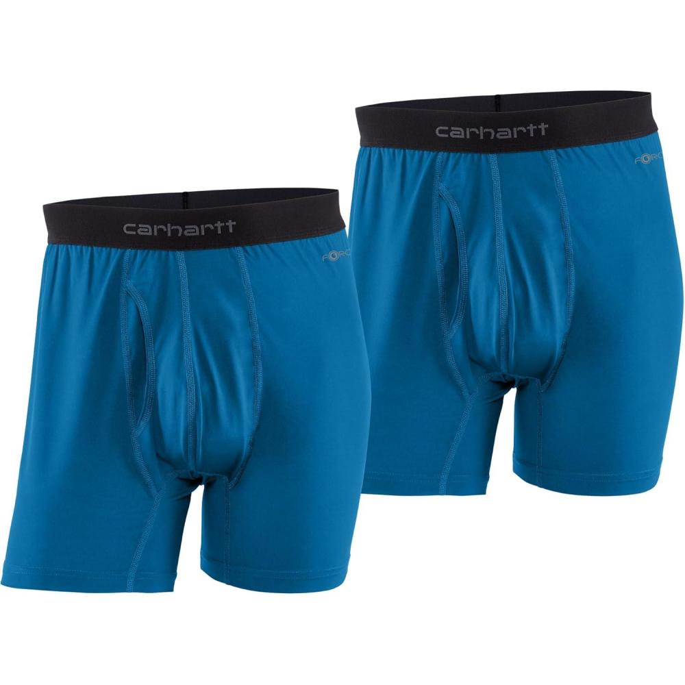 imageCarhartt Mens UU0196M Force Stretch Jersey 5 Inch Boxer Brief 2PackMarine Blue