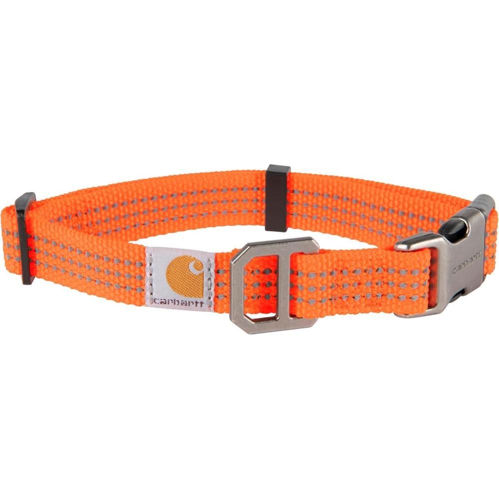 imageCarhartt Pet Fully Adjustable Webbing Collars for Dogs Reflective Stitching for Visibility Blanket Stripe LargeHunter Orange Nylon Webbing