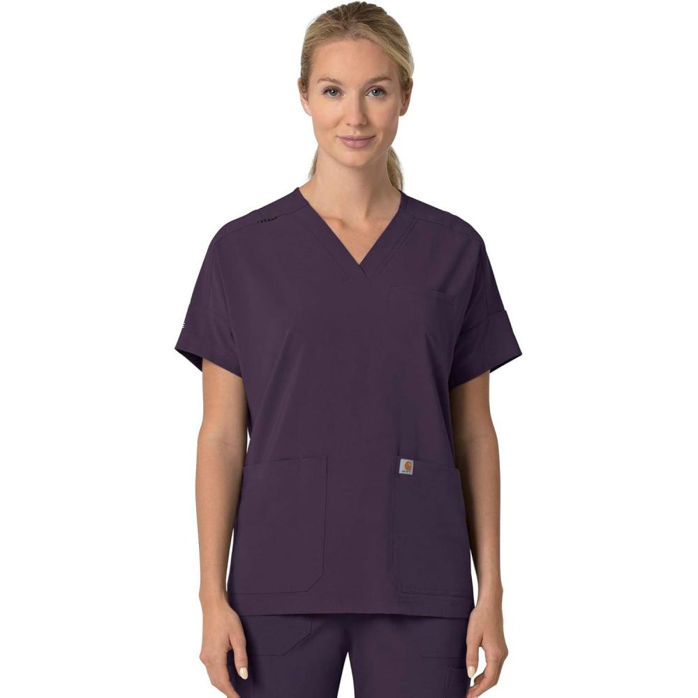 imageCarhartt Scrubs C13110 Womens Force CrossFlex Modern Fit Oversized VBlack Plum