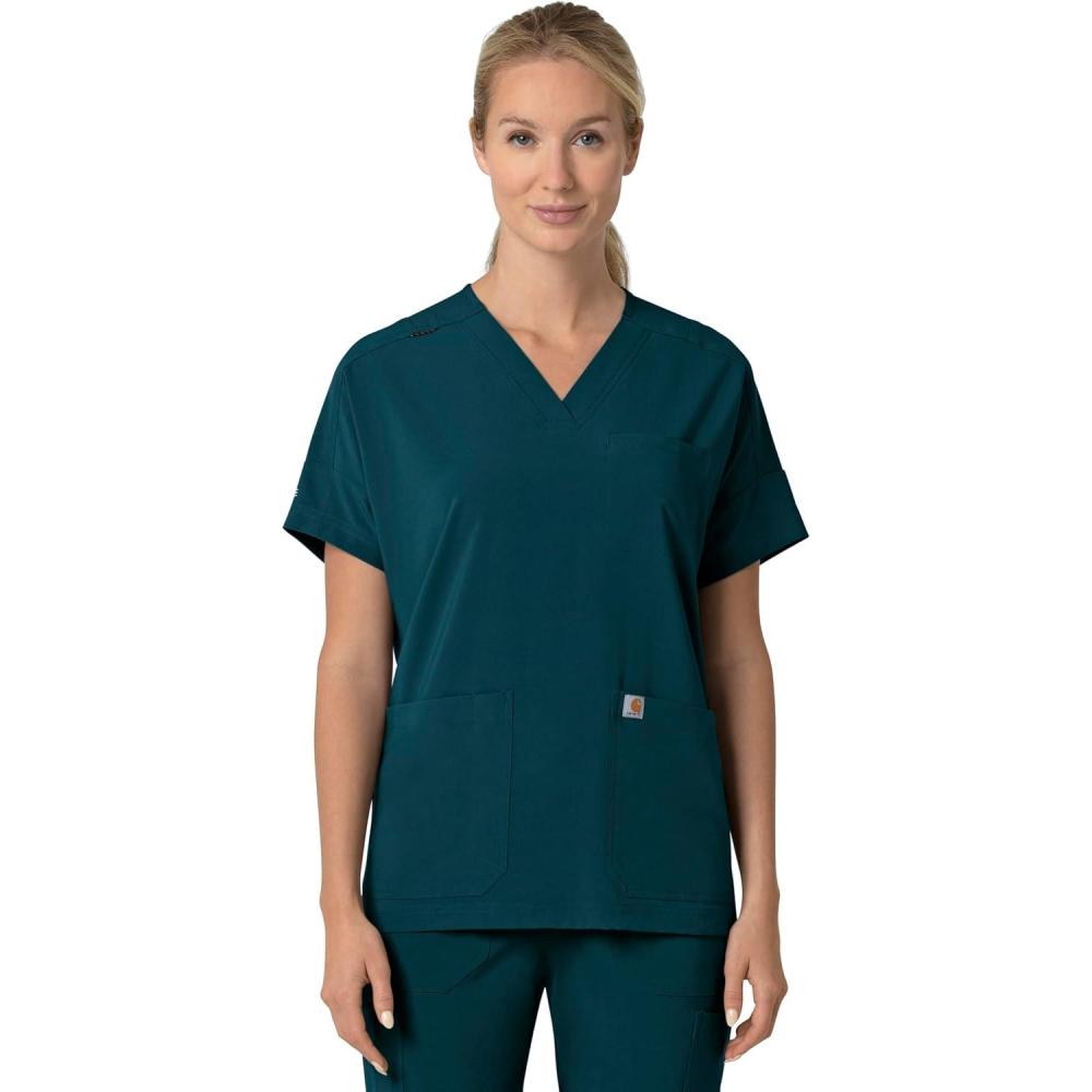 imageCarhartt Scrubs C13110 Womens Force CrossFlex Modern Fit Oversized VCaribbean Blue
