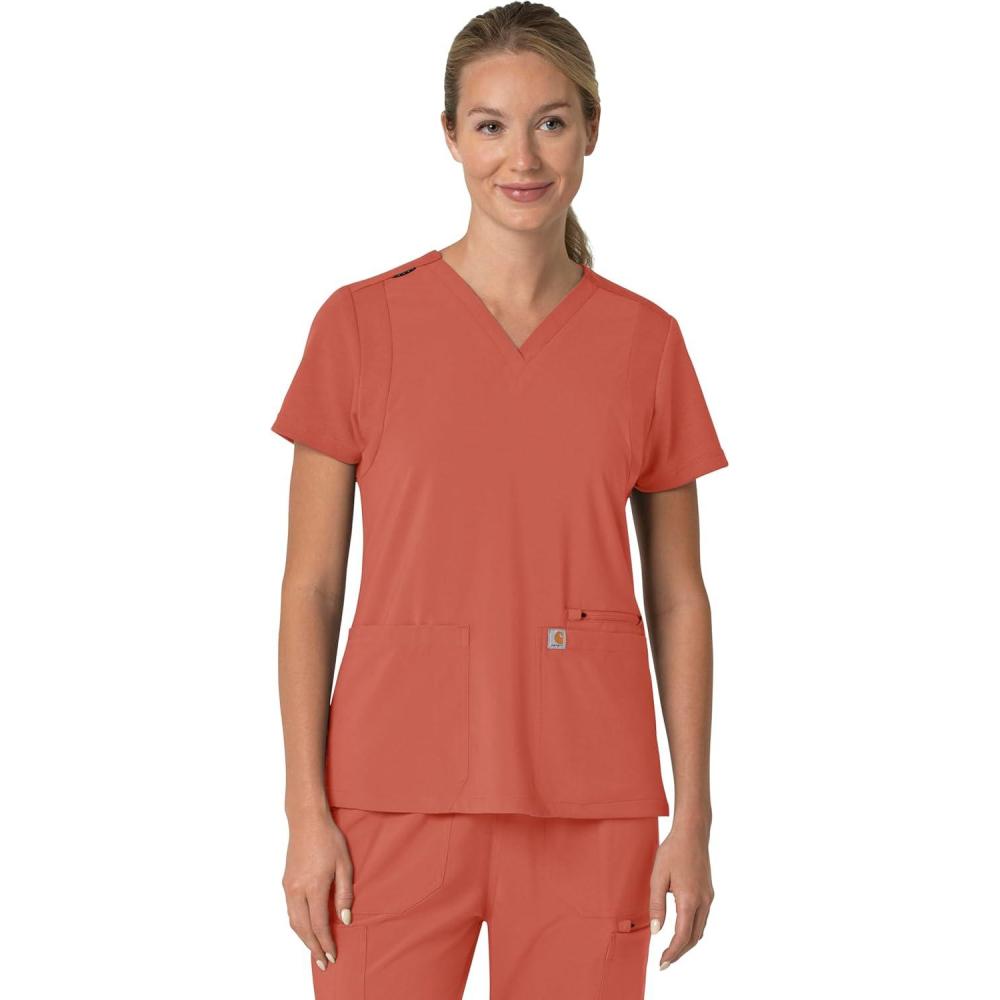 imageCarhartt Scrubs C13210 Womens Force CrossFlex Modern Fit Flex PanelDusty Cedar