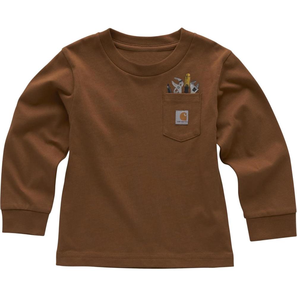 imageCarhartt Toddler Boys Long Sleeve Screen TShirt Tool Pocket Brown 3 Years