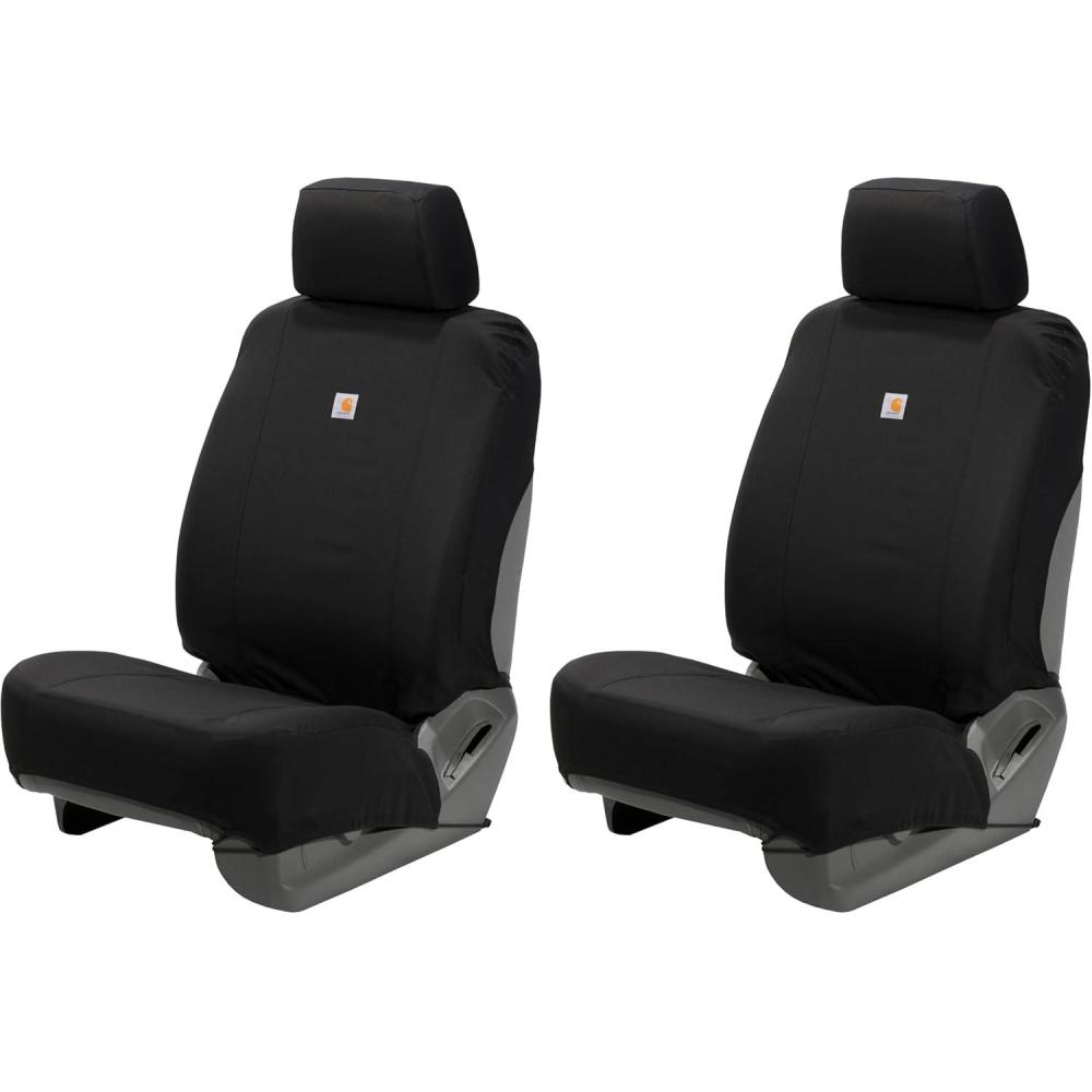 imageCarhartt Universal Nylon Duck Canvas Fitted Bucket Seat Cover Durable Seat Protection with Rain Defender Single BlackBlack