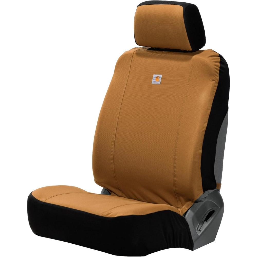 imageCarhartt Universal Nylon Duck Canvas Fitted Bucket Seat Cover Durable Seat Protection with Rain Defender Single BlackCarhartt Brown